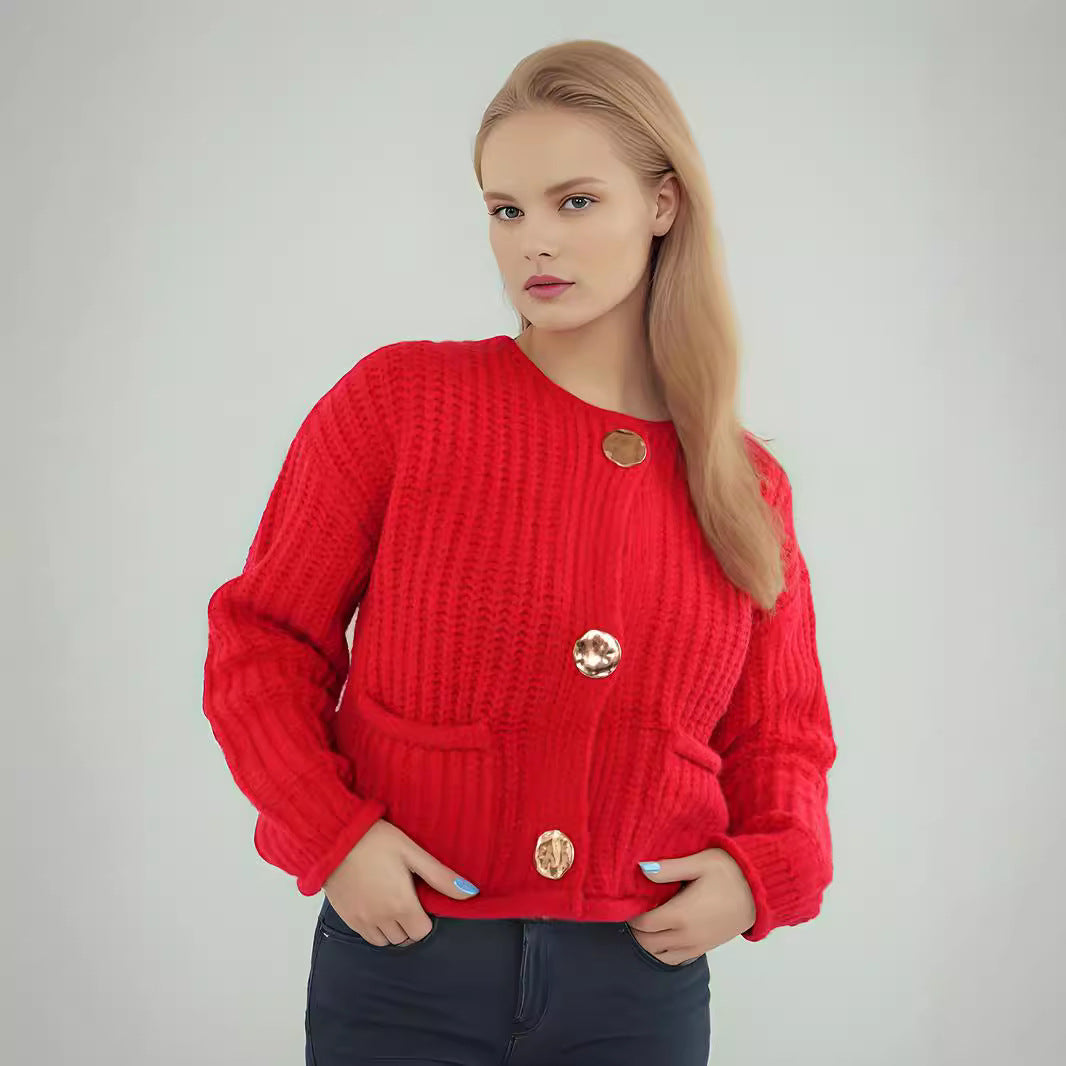 Damen Strickjacke mit kreativen Knopfdetails und seitlichen Taschen Drune