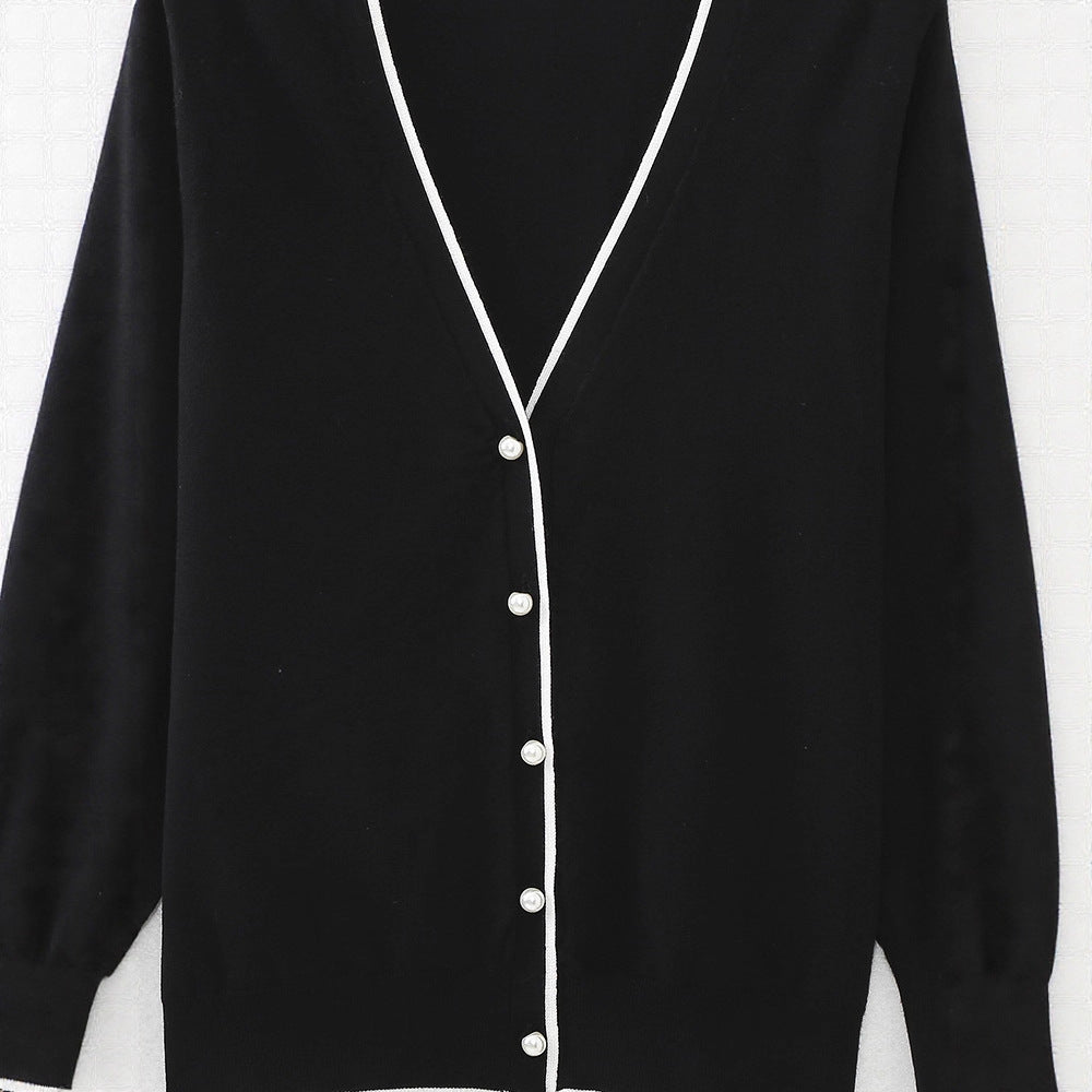 Damen elegante Strickjacke mit Kontrastdetails Drune