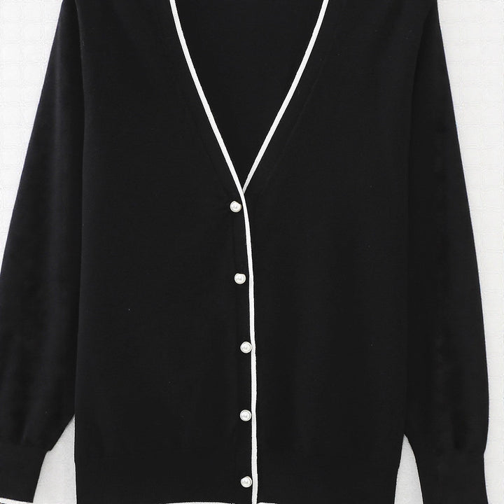 Damen elegante Strickjacke mit Kontrastdetails Drune