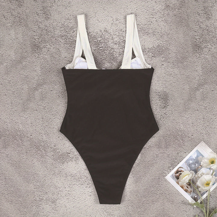 Damen Eleganter Badeanzug mit tiefem V-Ausschnitt und hohem Beinausschnitt Drune