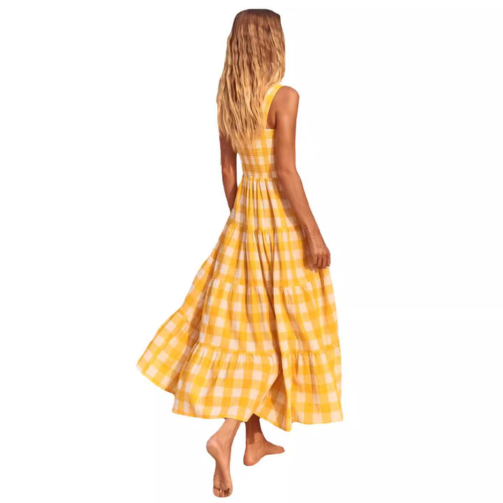 Damen Sommerliches Maxikleid mit kariertem Design und Trägern Drune