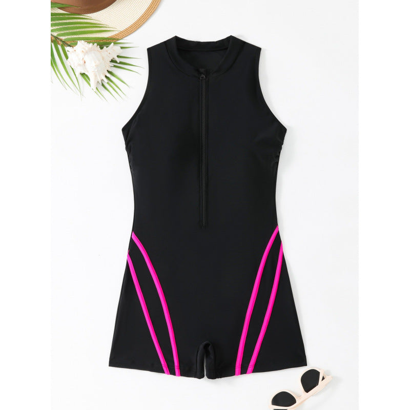 Damen Sportlicher einteiliger Schwimmanzug mit Reißverschluss und Akzentlinien Drune
