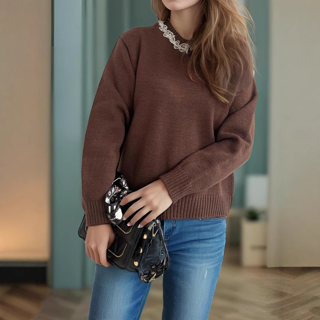 Damen lässiger Pullover mit dekorativem Kragen Drune