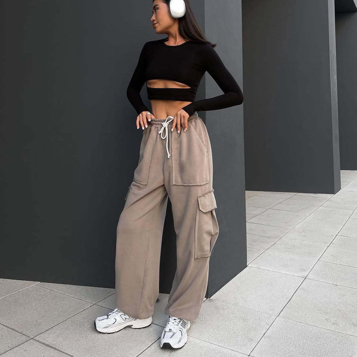 Damen Cargo-Hose mit weitem Schnitt und elastischem Bund Drune