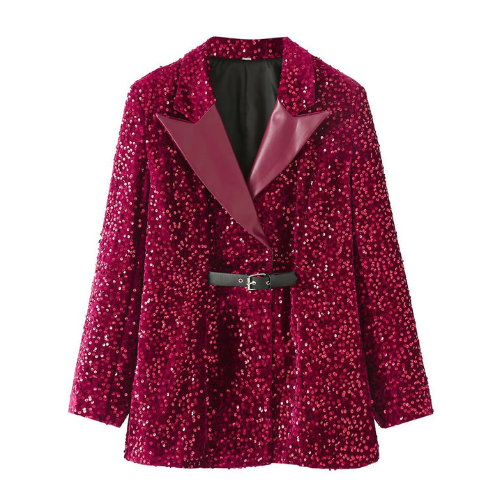 Femme Paillettenverzierte Blazer mit Gürtel Drune