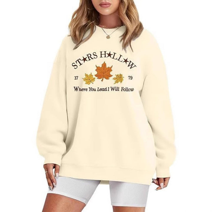 Damen Sweatshirt mit weitem Schnitt und dekorativem Herbstmotiv Drune