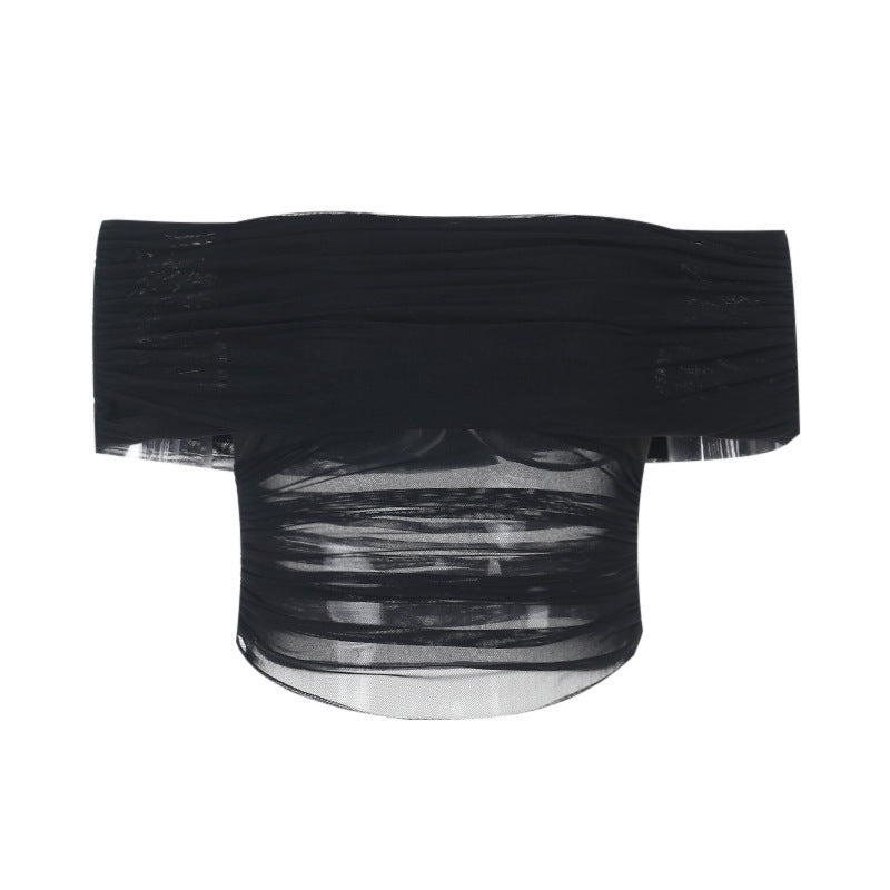 Damen Off-Shoulder Crop-Top mit Raffungen Drune