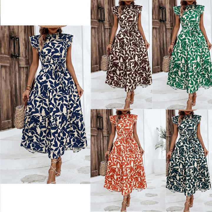 Damen lässiges Midi-Kleid mit Rüschen und floralem Muster Drune