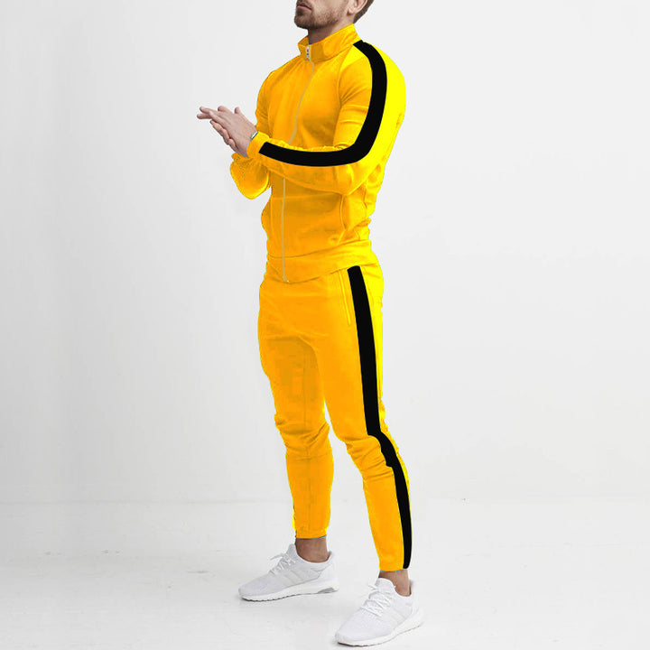 Herren nan athletisches Zip-Trainingsset im Retro-Streifenlook mit Stehkragen und schmal zulaufender Jogginghose Drune