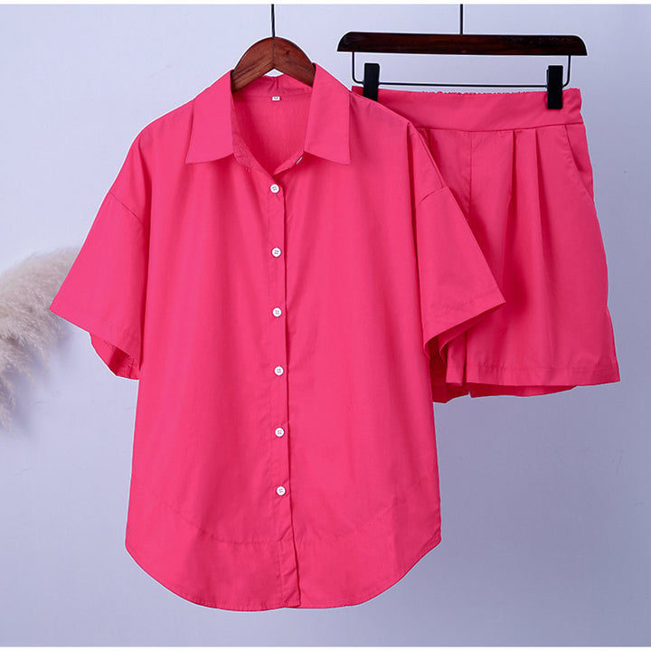 Damen Freizeit Knopf-up Shirt und Shorts Set Drune