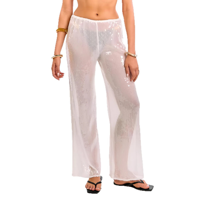 Damen Elegante Pailletten-Hose mit transparentem Chiffon und weitem Schnitt Drune
