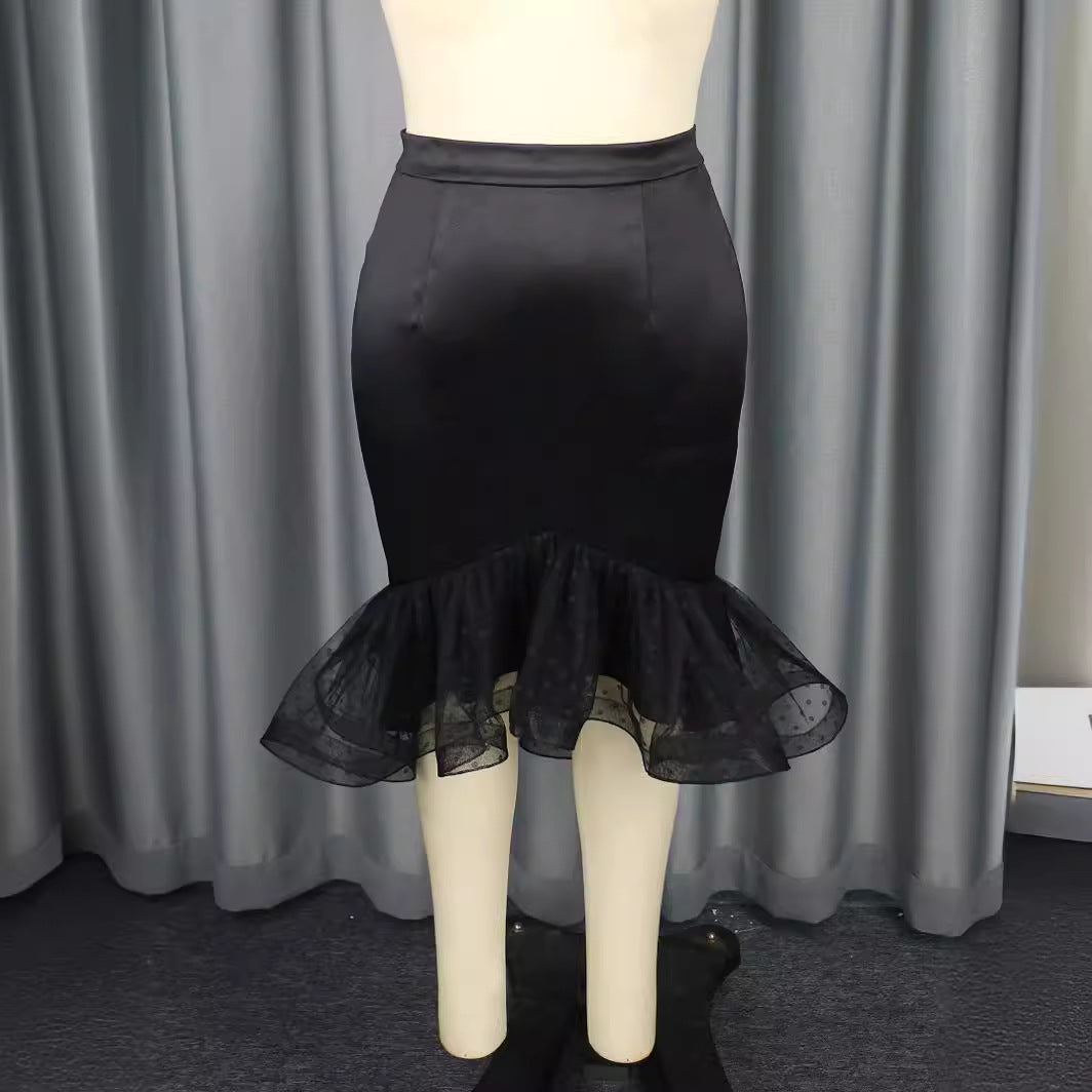Damen figurumschmeichelnder Bleistiftrock mit transparentem Volant Drune