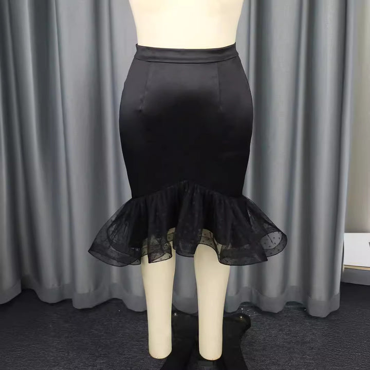 Damen figurumschmeichelnder Bleistiftrock mit transparentem Volant Drune