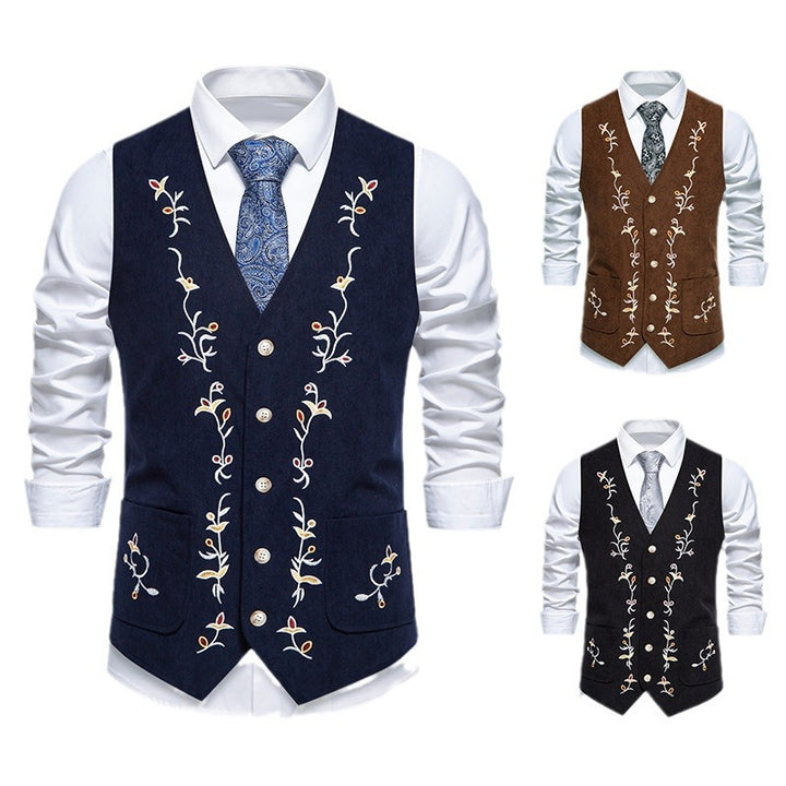 Herren elegante Weste mit floralem Stickdesign Drune