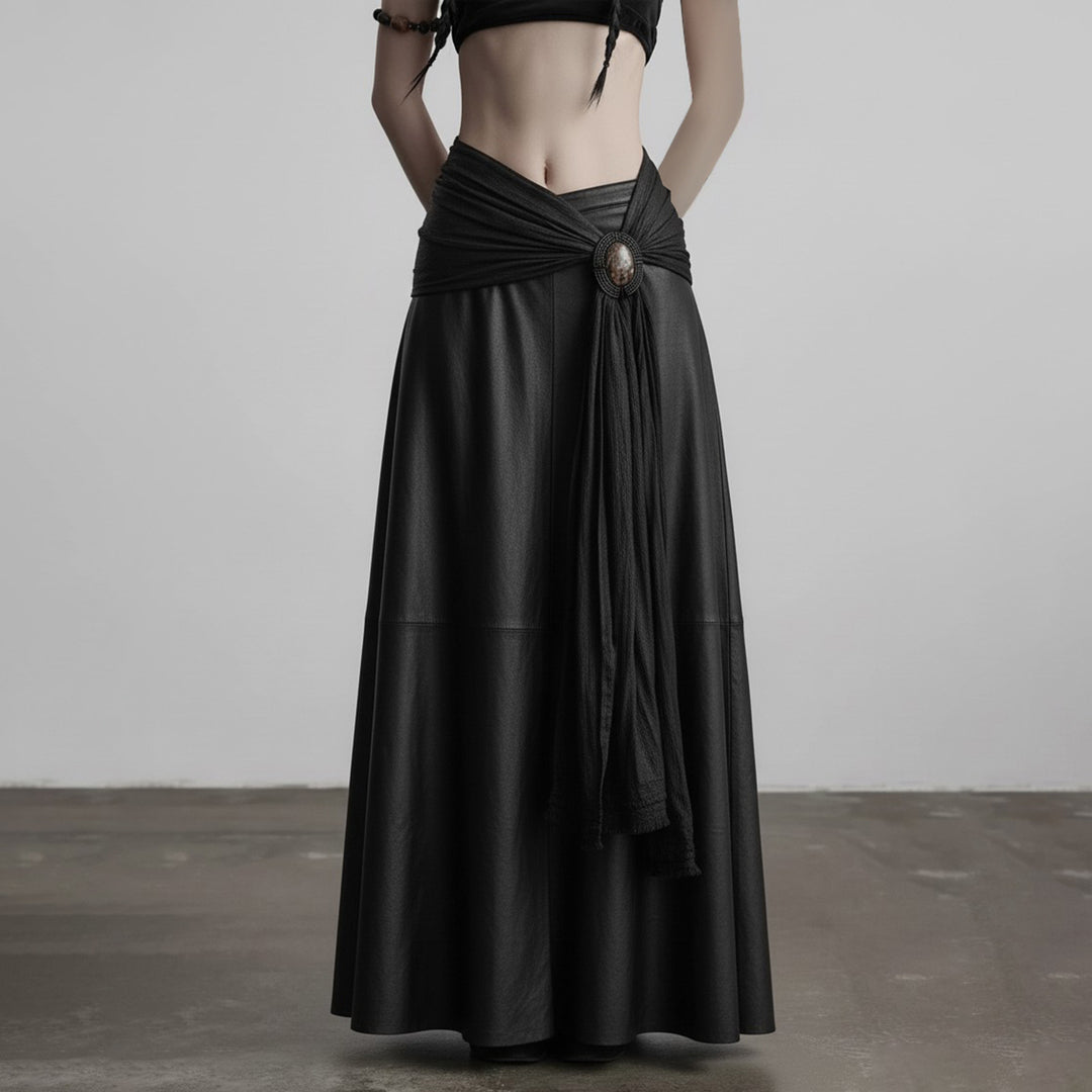 Damen eleganter Satin-Abendrock mit raffinierten Rüschen und Spitzenakzenten Drune