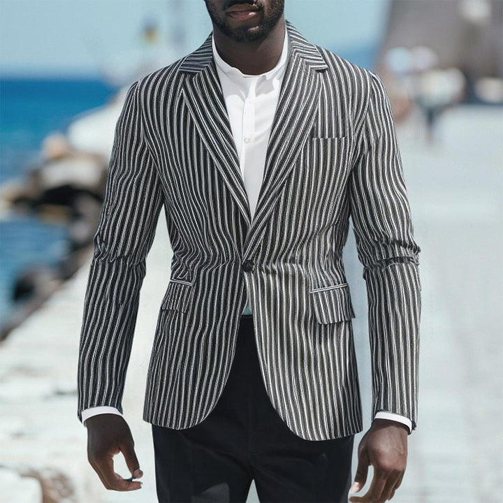Herren nan gestreiftes Slim-Fit Sakko mit schmalem Revers und Single-Button Drune