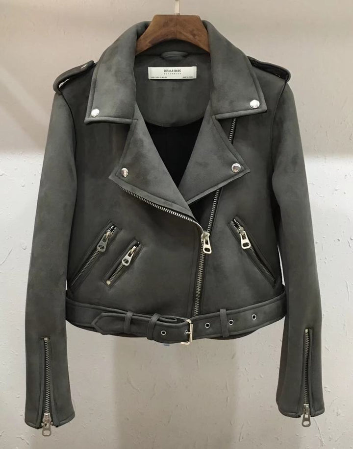 Damen Bikerjacke aus hochwertigem Wildlederimitat mit asymmetrischem Reißverschluss Drune