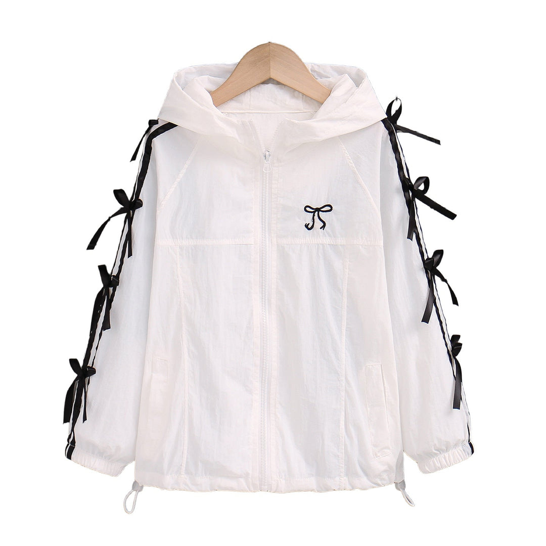 Damen nan transparente bestickte Kapuzenbluse mit Volantärmeln Drune