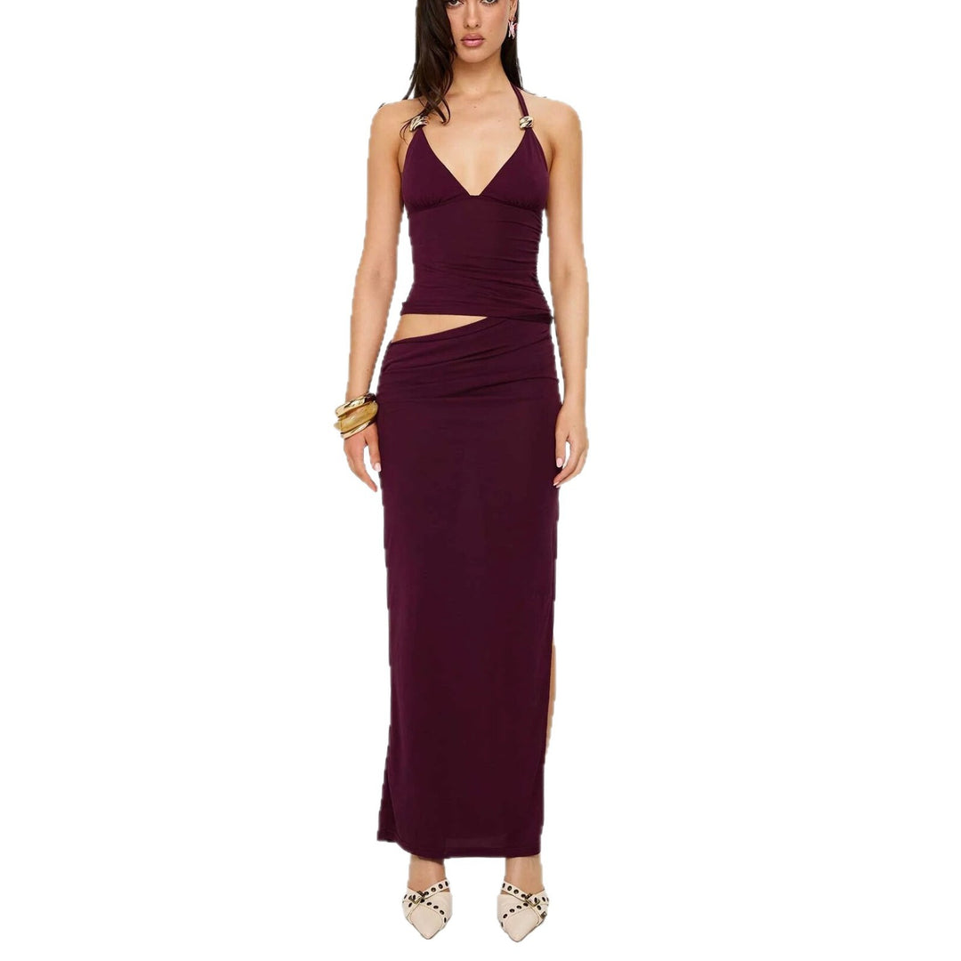Damen Elegantes Maxikleid mit raffinierten Drapierungen und schickem V-Ausschnitt Drune