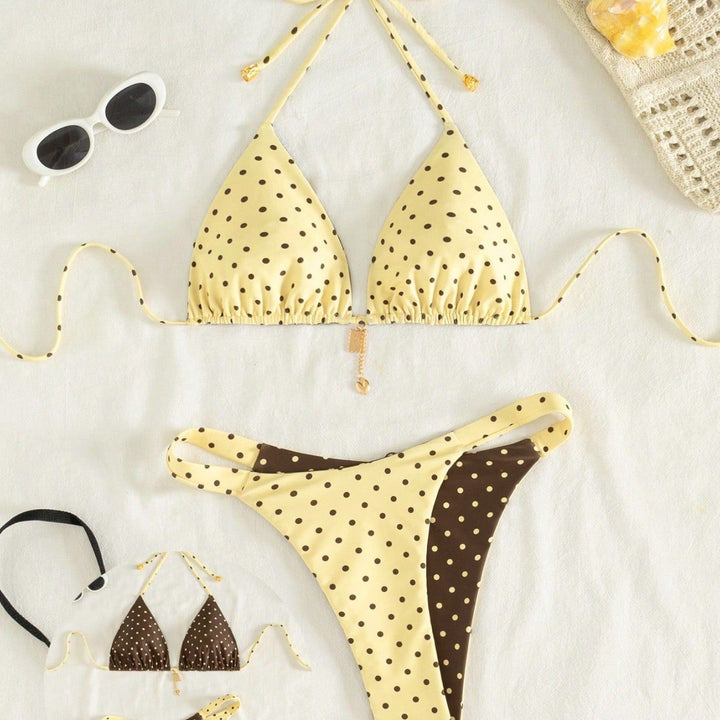 Damen Triangel-Bikini mit besonders feinem Pünktchenmuster und verstellbaren Trägern Drune