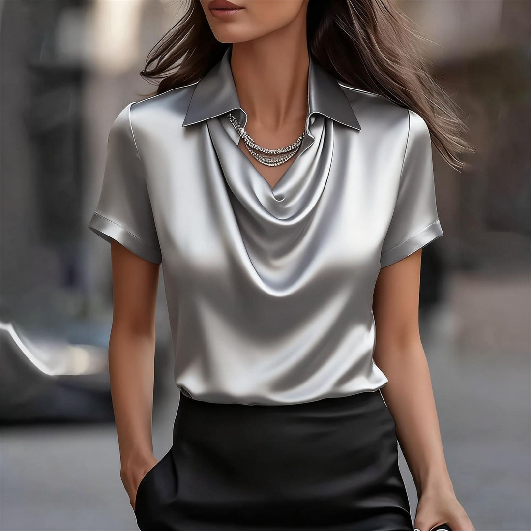 Damen Elegante Satinbluse mit weichem Fall und luxuriösem Kragen Drune