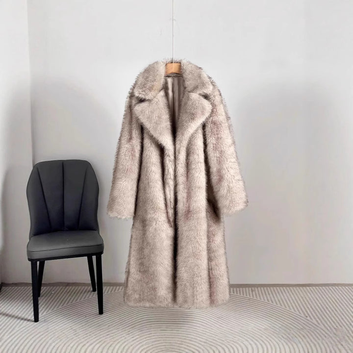 Damen Eleganter Pelzmantel mit großen Taschen Drune
