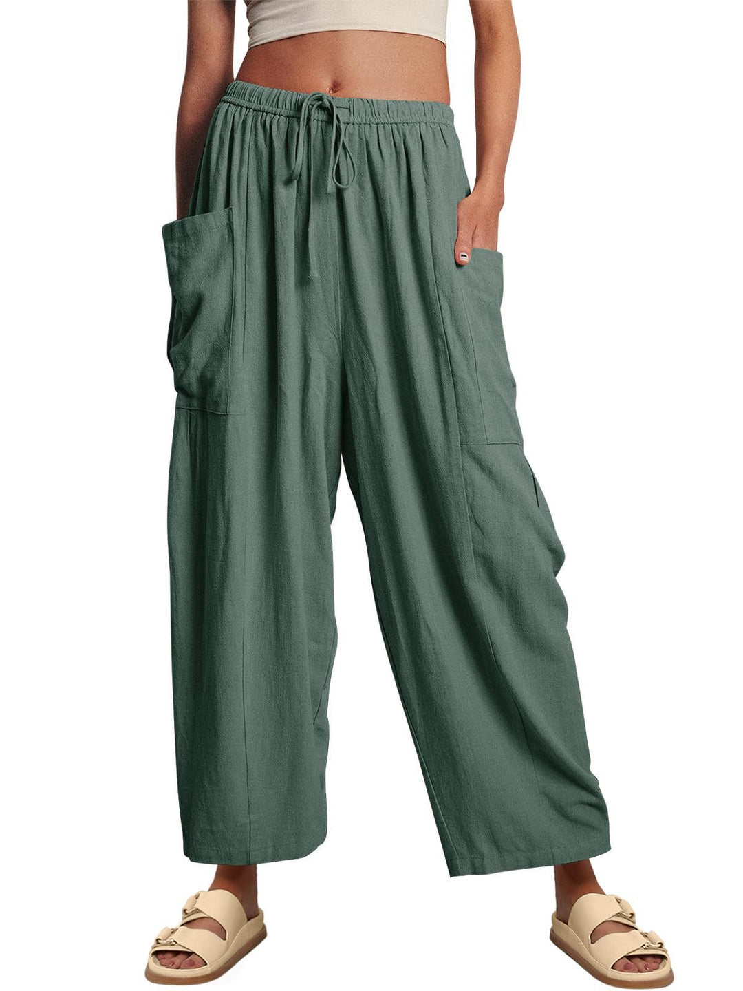 Damen Bequeme Leinen-Hosen mit praktischen Seitentaschen Drune