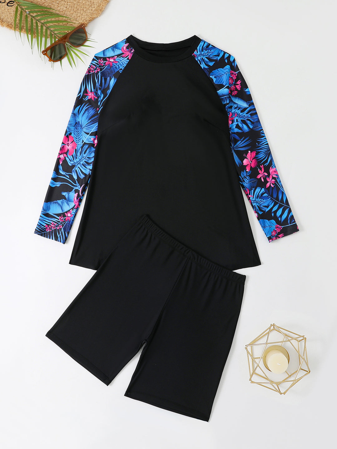 Damen Sportliches Surfanzug-Set mit langärmligen Oberteil und Shorts Drune