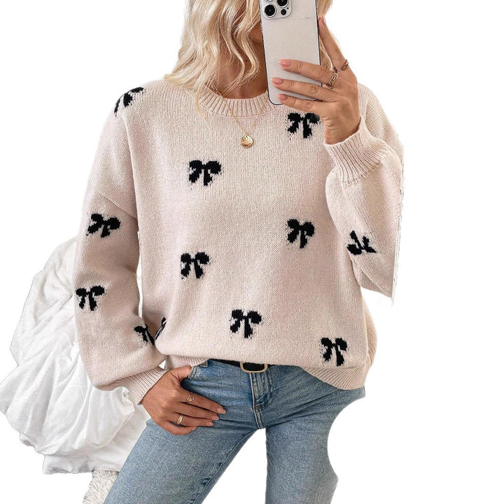 Damen Strickpullover mit dekorativem Schleifenmuster Drune