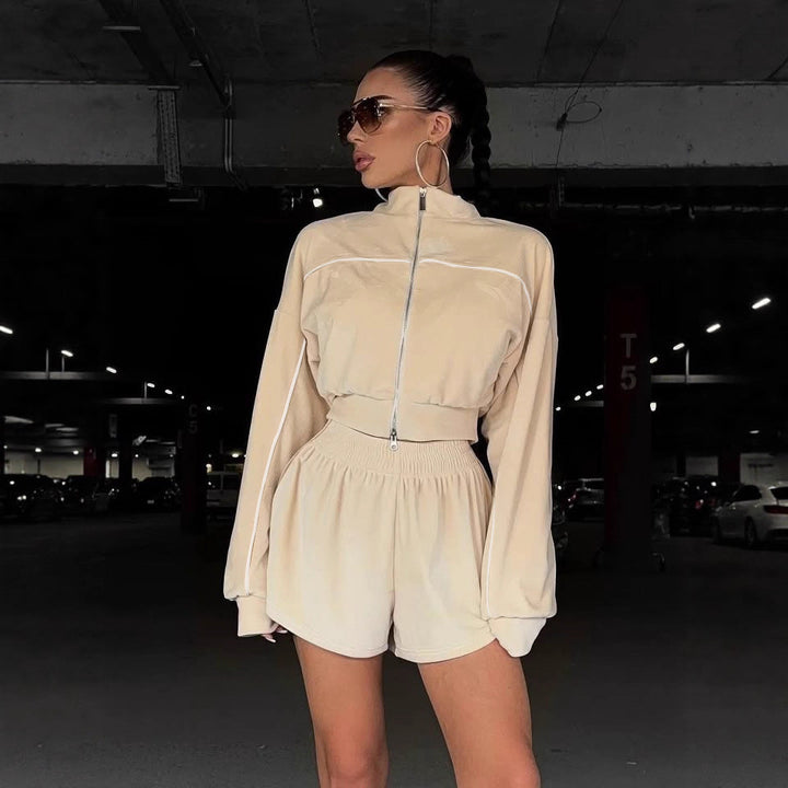 Damen lässiges Freizeit-Set mit elegantem Oversized Pullover und Shorts Drune