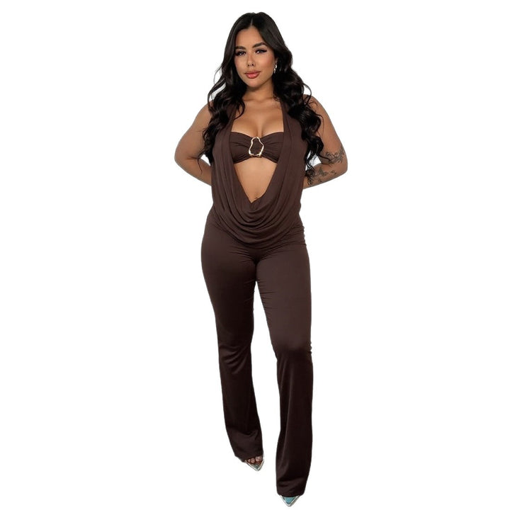 Damen Eleganter Jumpsuit mit anpassbarem Ausschnitt und schickem Gürtel Drune