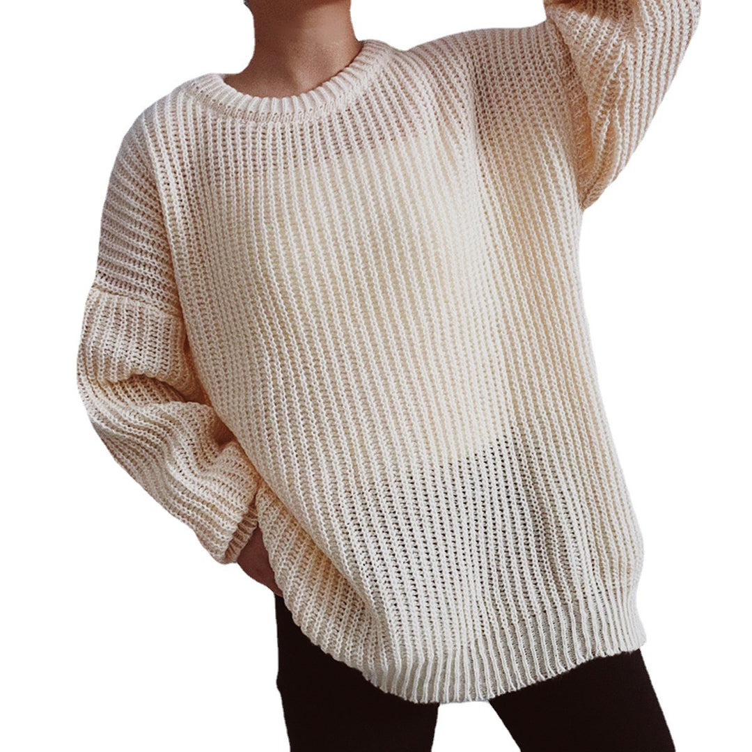 Damen lässiger Grobstrickpullover mit überschnittenen Schultern Drune