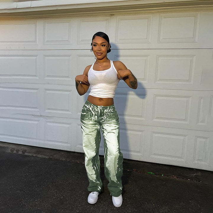 Damen modische Weitbeine-Hose mit kreativem Skelett-Design Drune