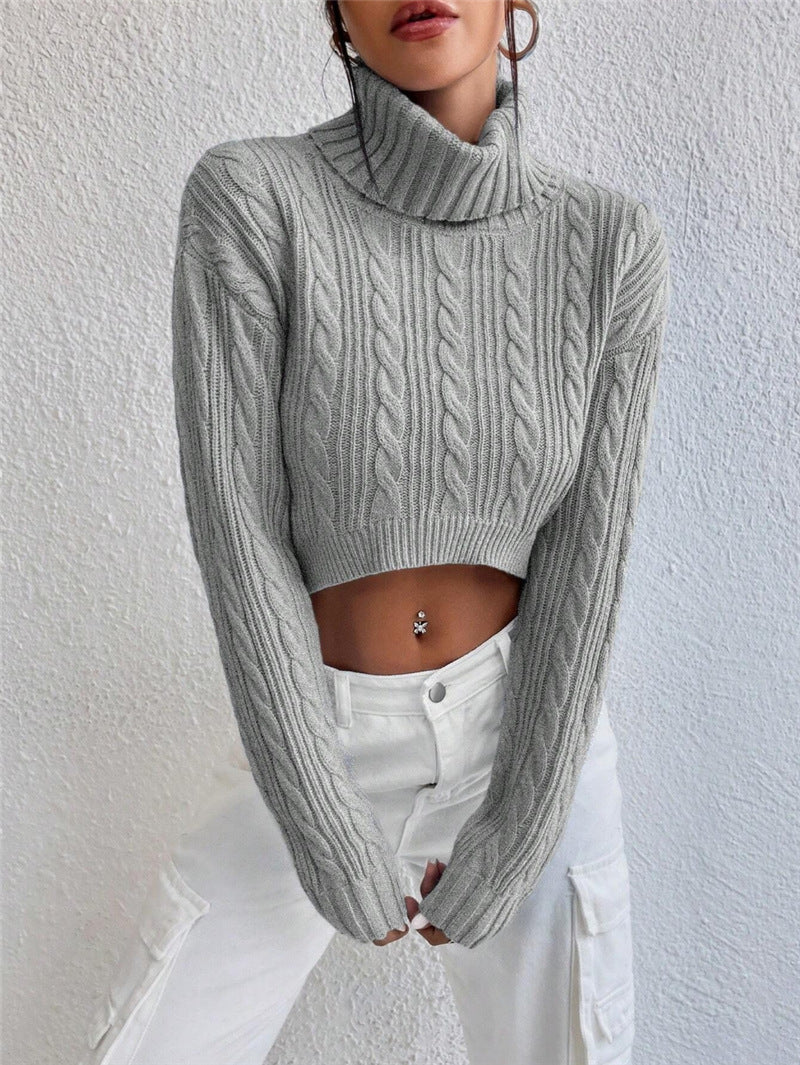 Damen Grobstrick Pullover mit hohem Kragen Drune