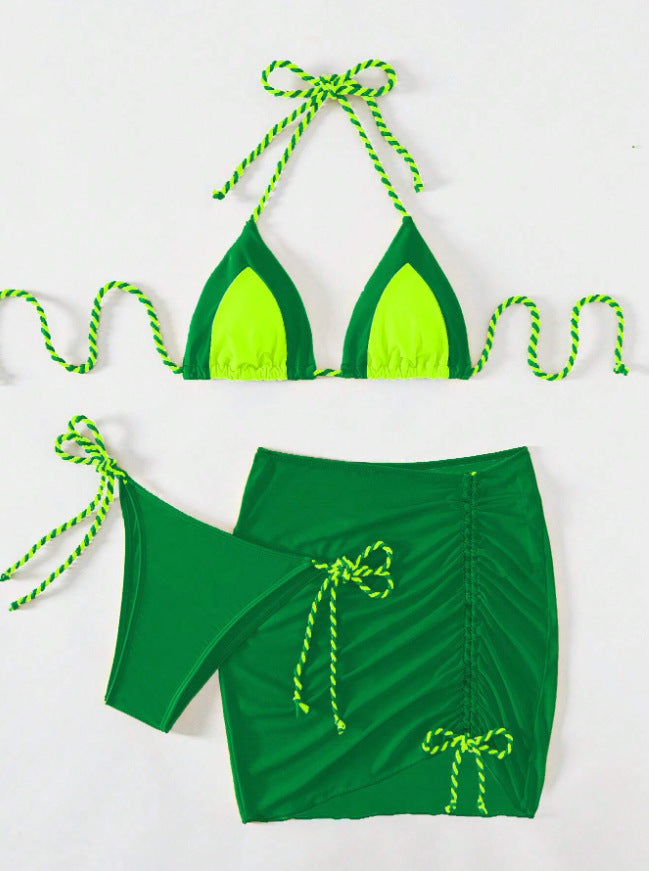 Damen Bikini-Set mit modernem Knoten-Design und figurbetontem Rock Drune