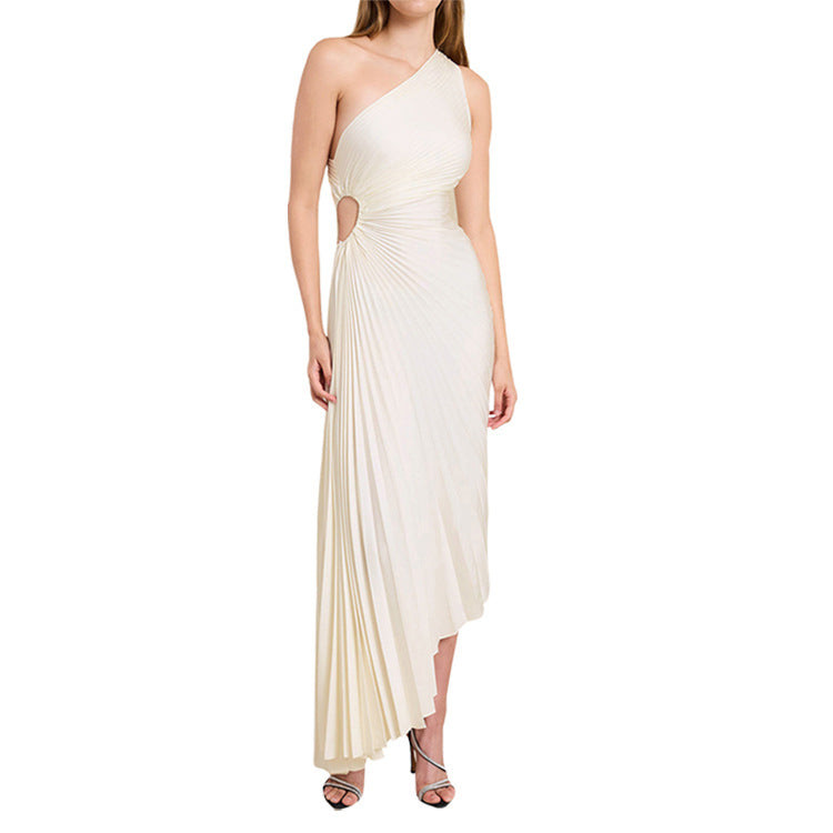 Drune | One Shoulder Plissee Midi Kleid