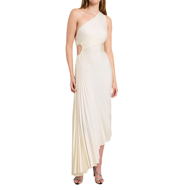 Drune | One Shoulder Plissee Midi Kleid