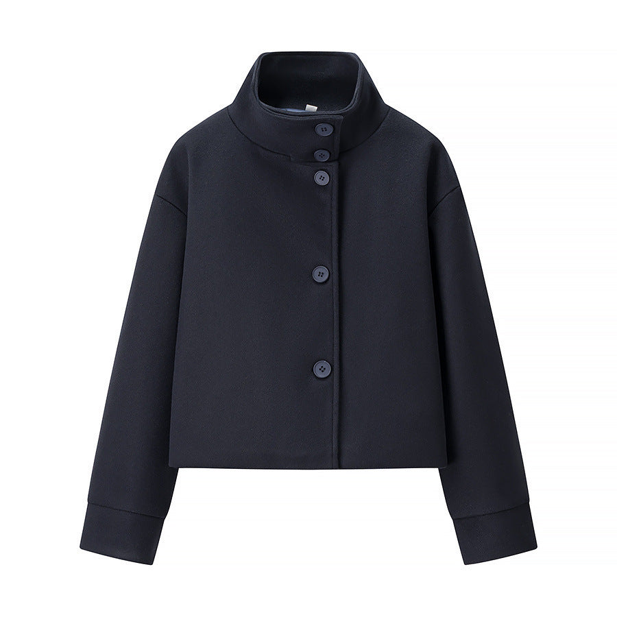 Damen elegante Kurzjacke mit hohem Kragen und schlichten Knopfdetails Drune