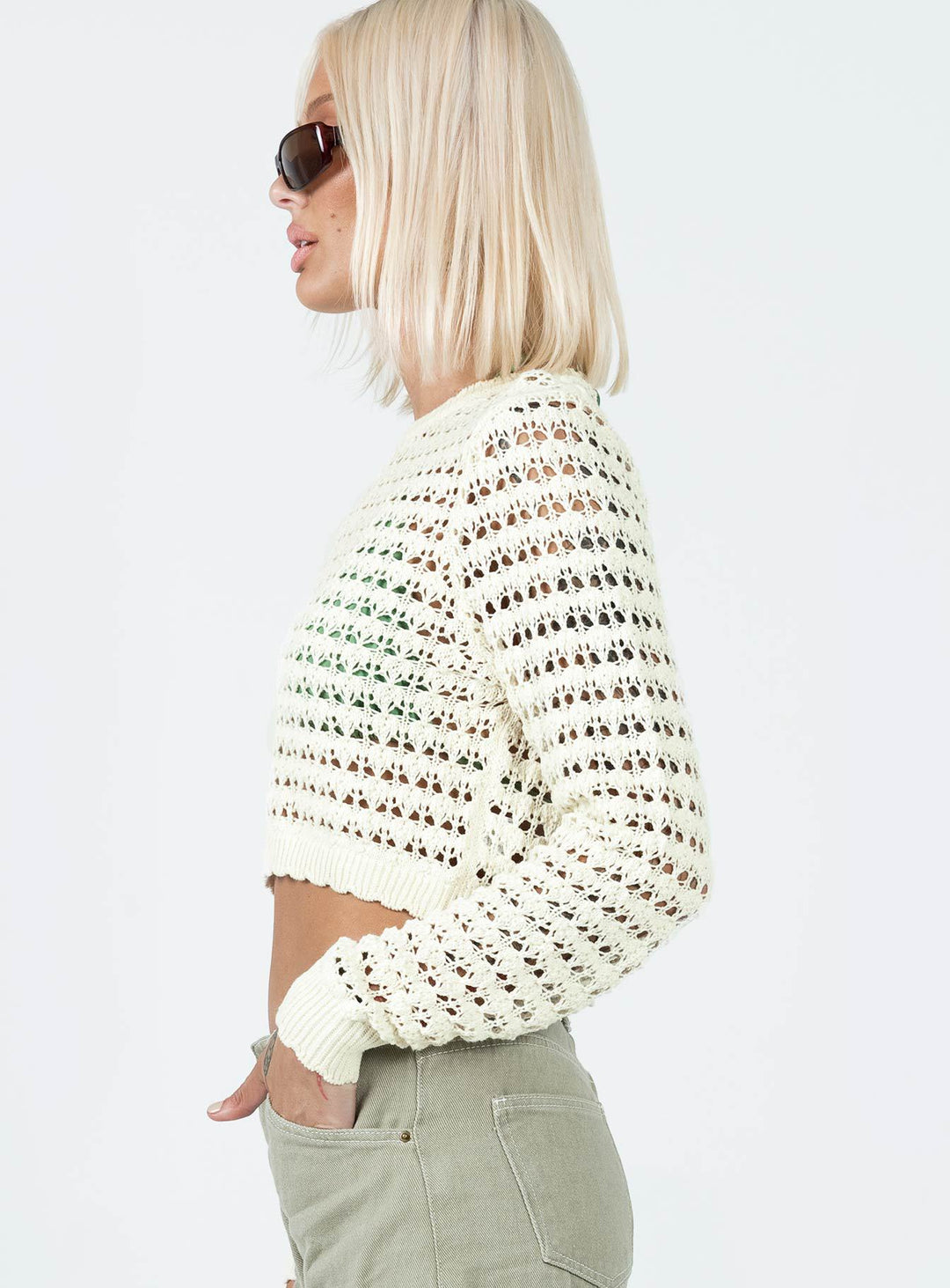 Damen gehäkeltes Crop-Top mit modischer Lochstruktur Drune