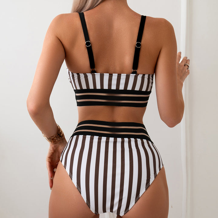 Damen hochgeschnittener Bikini mit modischen Streifen Drune