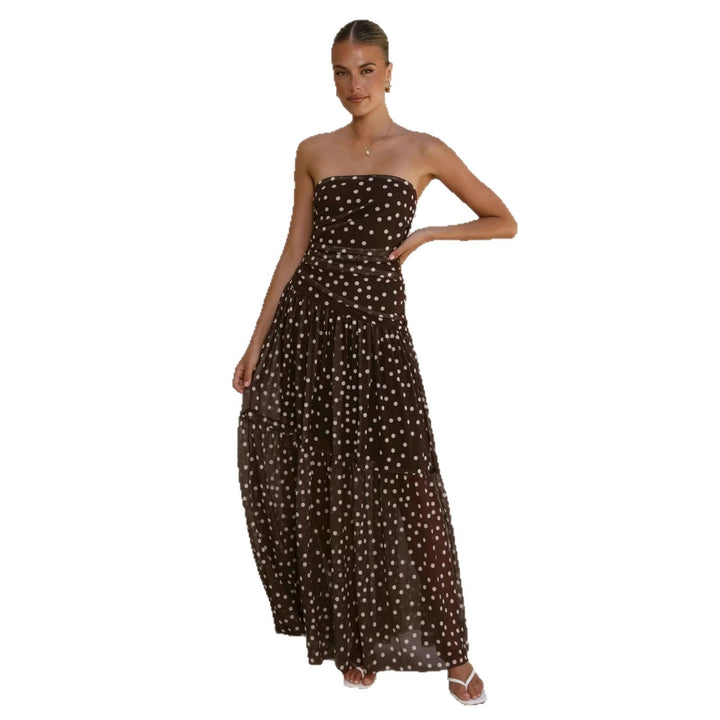 Damen Maxikleid mit schulterfreiem Schnitt und verspieltem Punktenmuster Drune