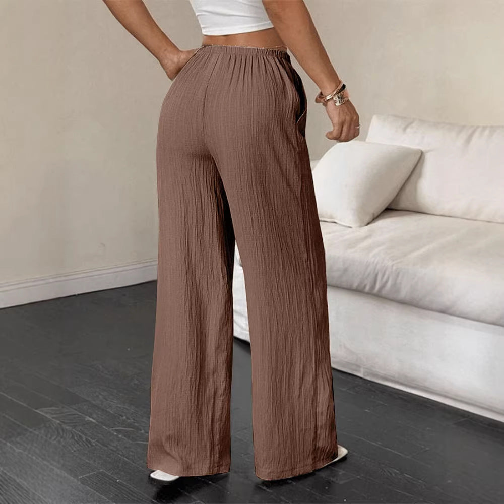 Damen Weite Leinenhose mit elastischem Bund und dekorativem Kordelzug Drune