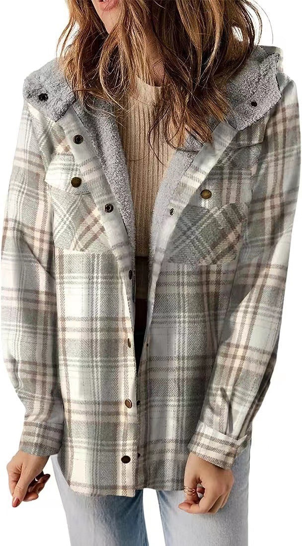 Damen Karierter Flanell-Jacke mit kuscheligem Innenfutter Drune