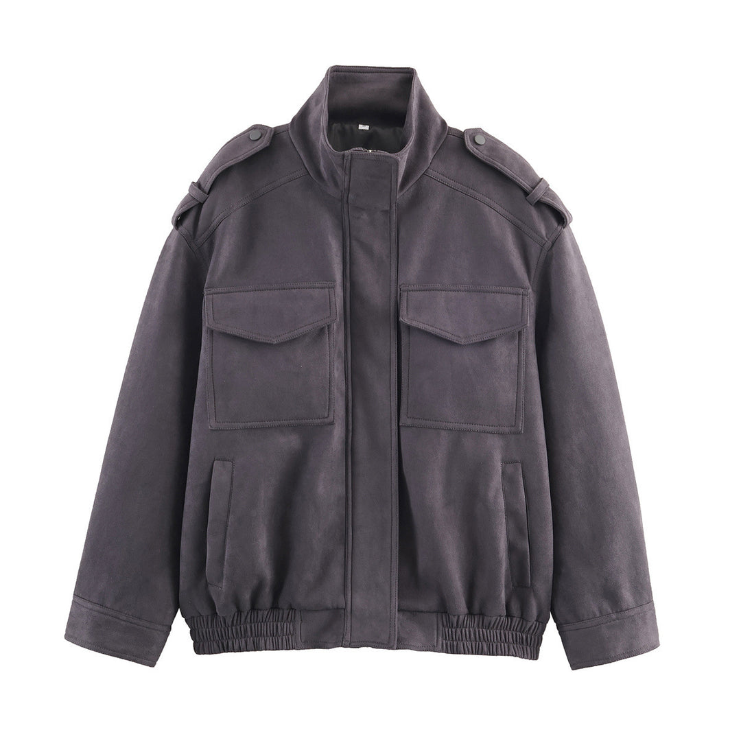 Damen Oversized Utility-Jacke mit praktischen Taschen und hohem Kragen Drune