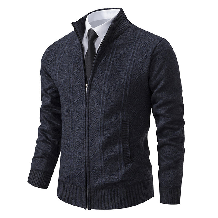 Herren nan Strickjacke mit Reißverschluss, Stehkragen und strukturierter Zopfmuster-Optik Drune
