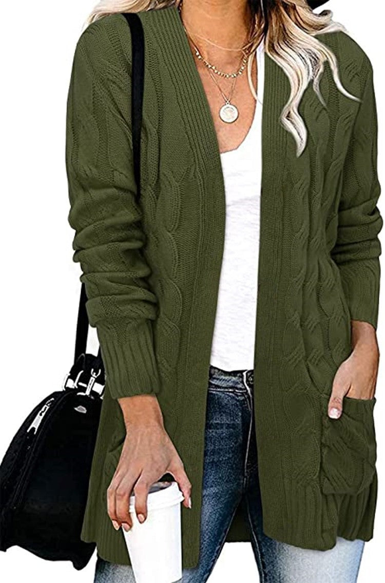 Damen Strickjacke im eleganten Kabelmuster mit offenen Taschen Drune
