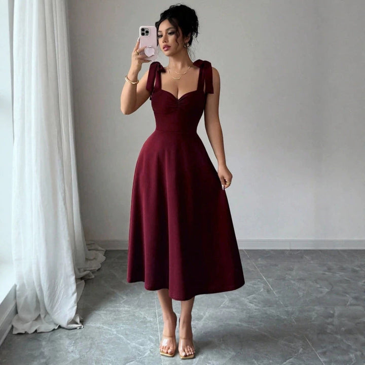 Damen Midi Kleid mit süßen Schleifenärmel Drune