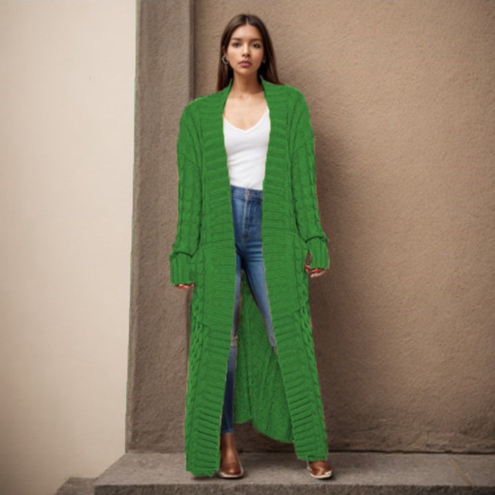 Damen langen Strickcardigan mit hochwertigem Zopfmuster Drune