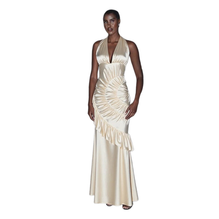 Damen Elegantes Maxikleid mit asymmetrischem Schnitt und raffinierten Drapierungen Drune