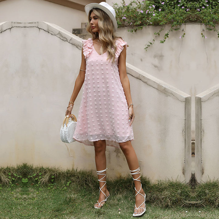 Damen ärmelloses Sommerkleid mit Rüschen und strukturiertem Design Drune